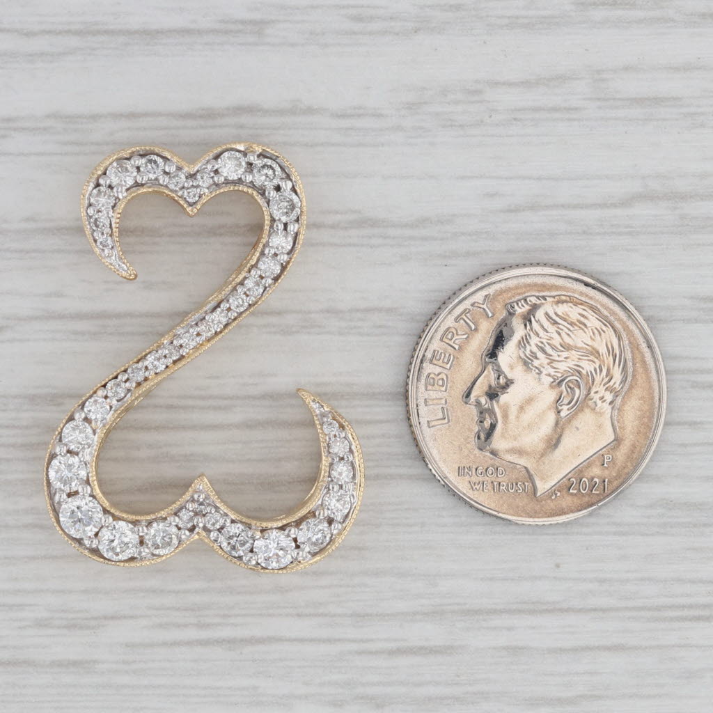 Gray 0.90ctw Diamond Open Hearts Pendant 14k Yellow Gold Statement Jane Seymour