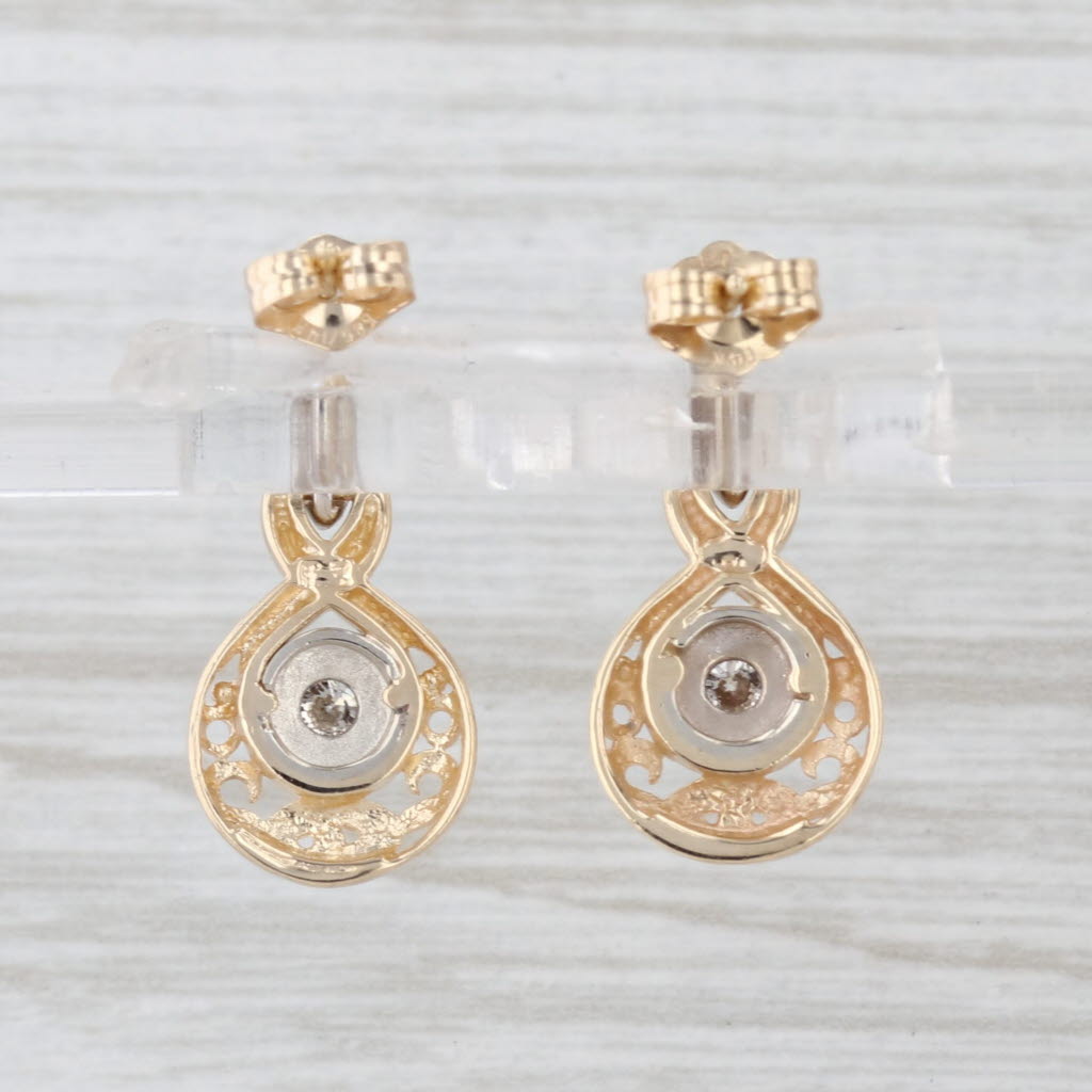 0.30ctw Diamond Solitaire Drop Earrings 14k White Yellow Gold Ornate