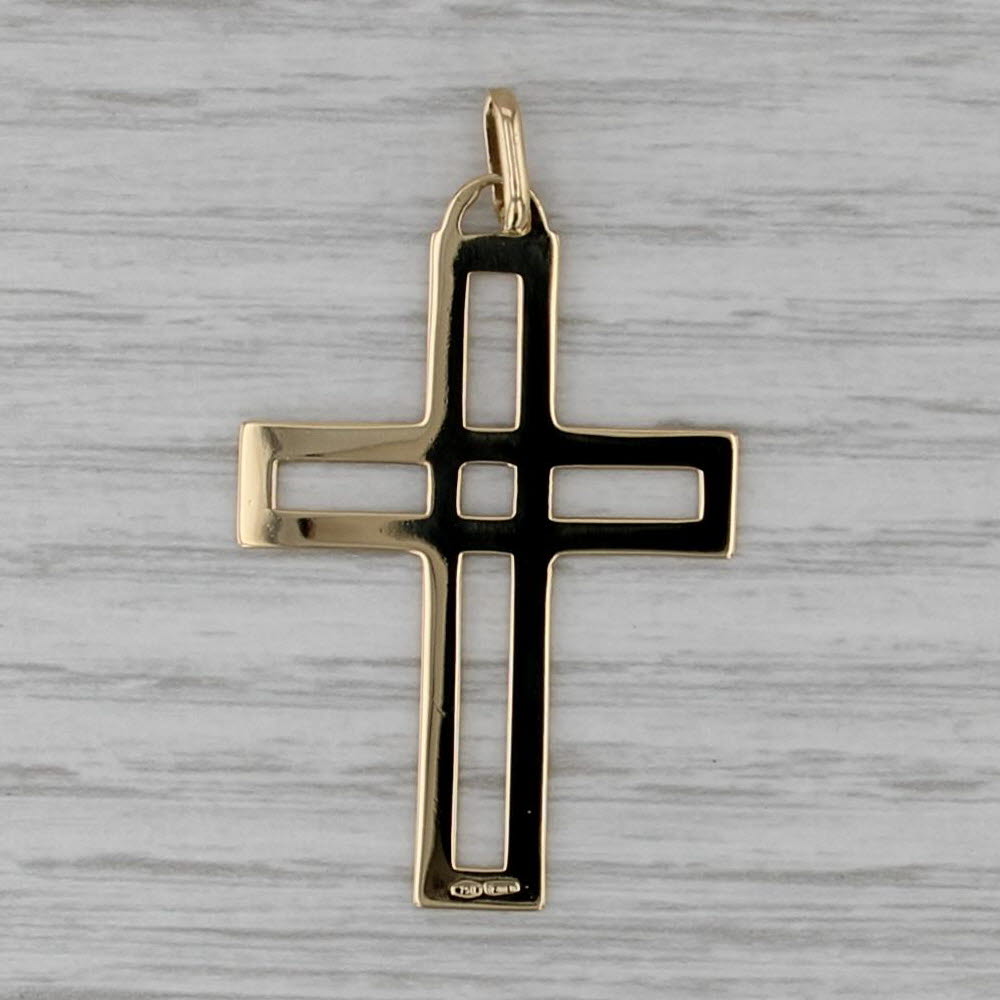 Openwork Cross Pendant 18k Yellow Gold Religious Jewelry