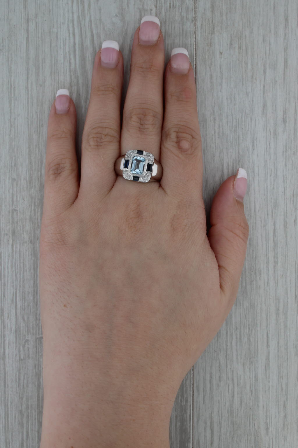 1.87ctw Aquamarine Sapphire Diamond Ring 14k White Gold Size 9