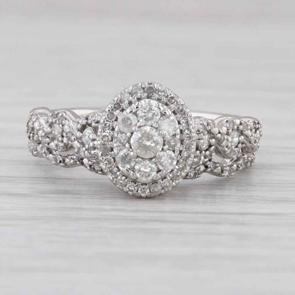 0.44ctw Diamond Cluster Halo Engagement Ring Wedding Band Bridal Set 10k Gold