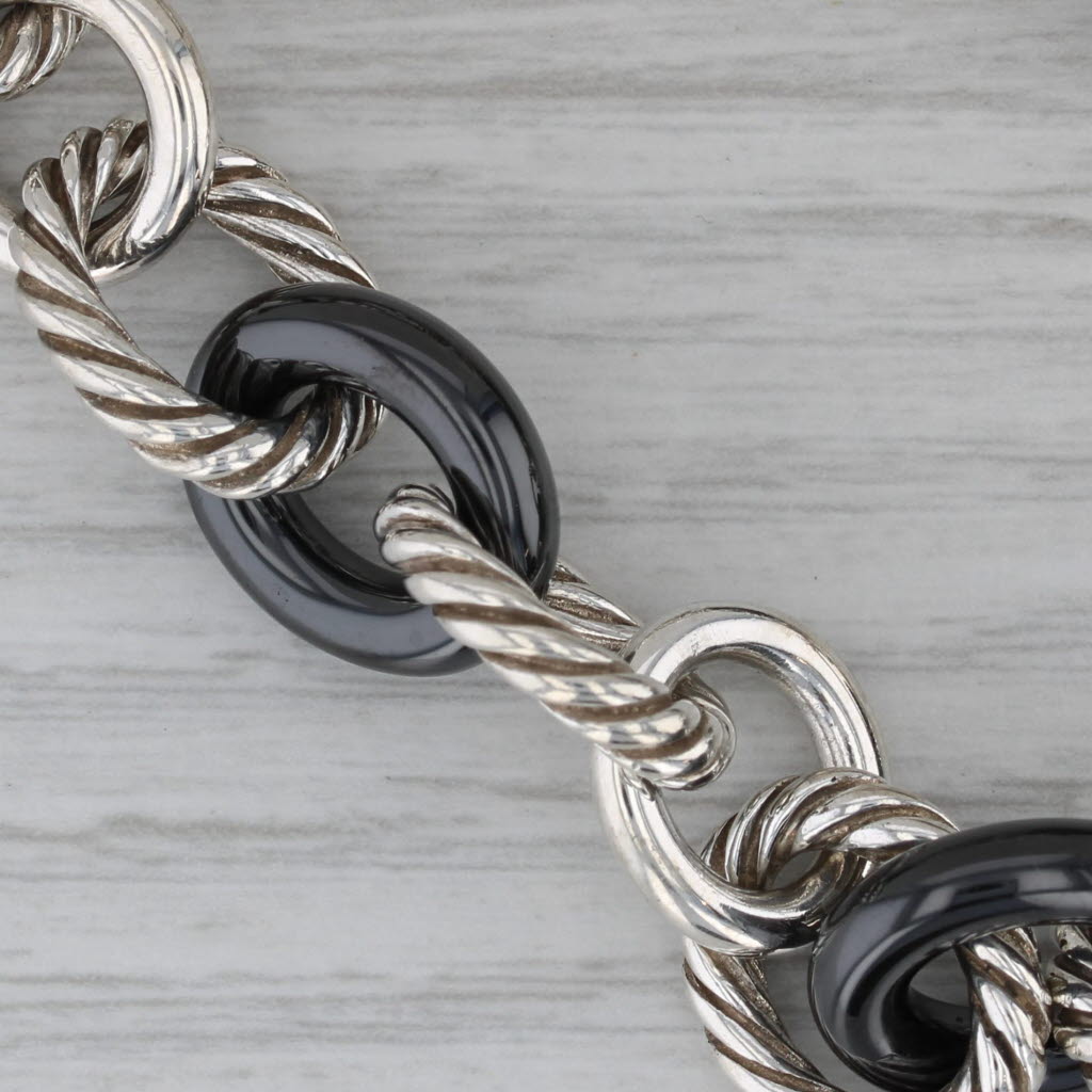 Dark Gray David Yurman Ceramic Sterling Silver Cable Chain Bracelet 7" 13.3mm