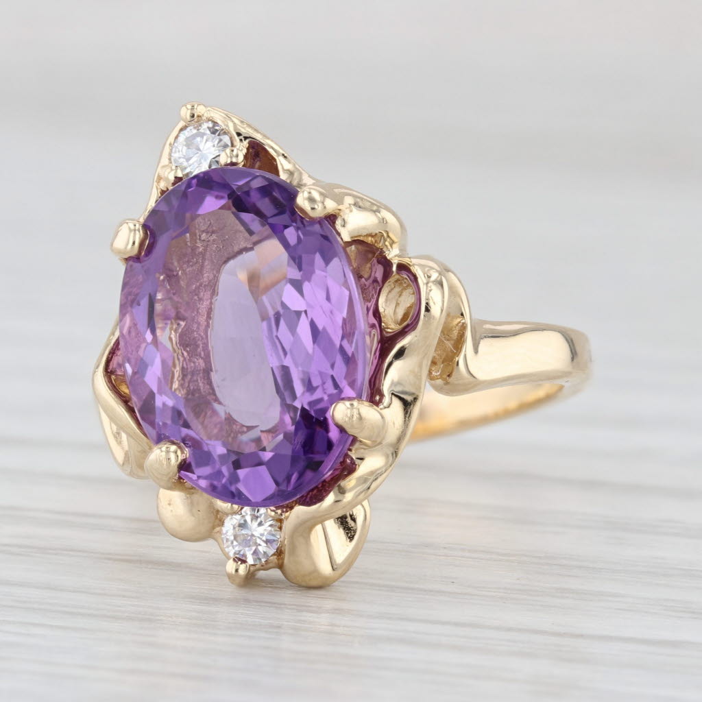 Vintage 5.02ctw Oval Amethyst Moissanite Ring 14k Yellow Gold Size 8