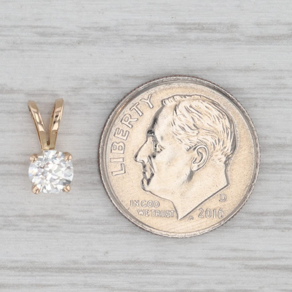 Small 0.42ct Diamond Solitaire Pendant 14k Yellow Gold Old European Cut