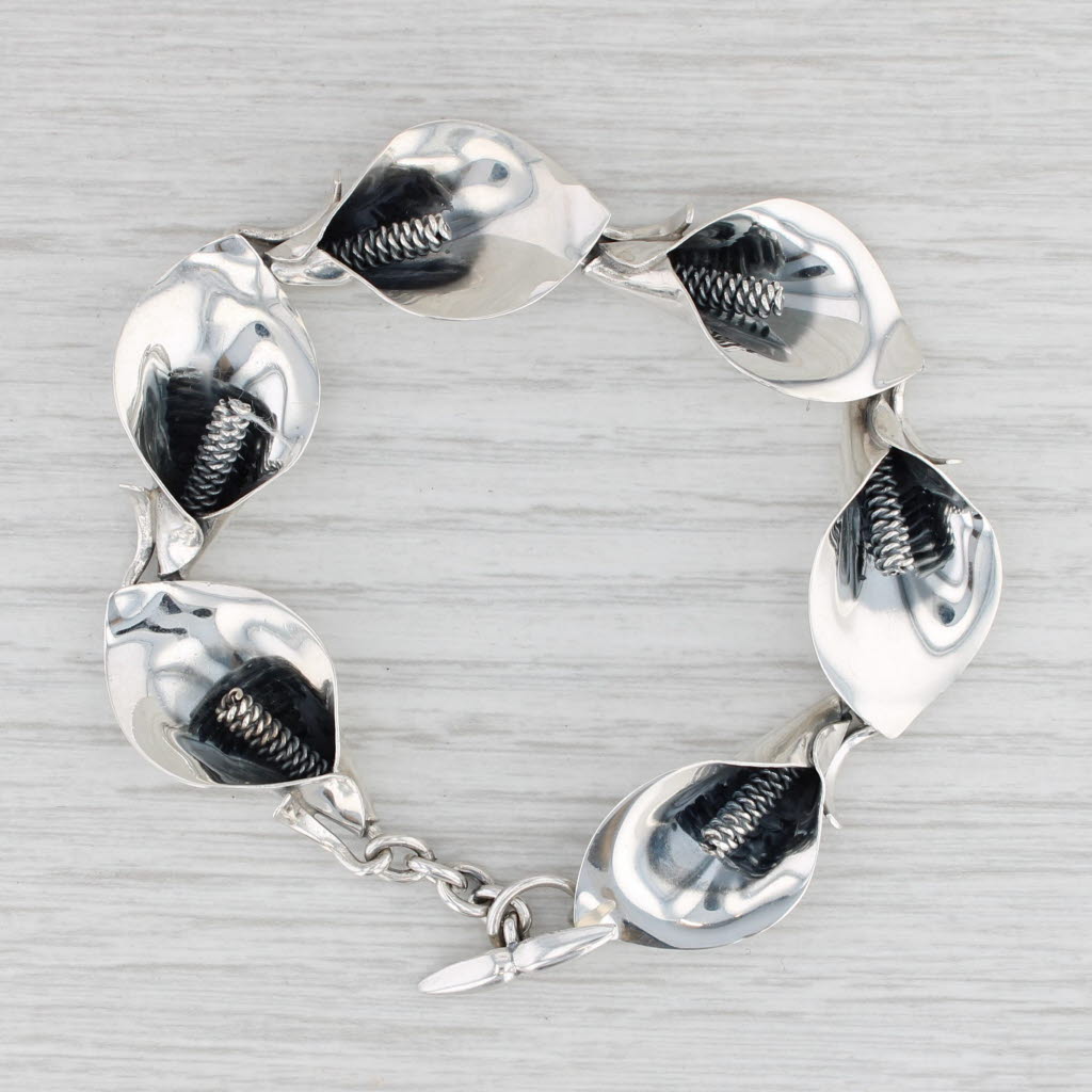 Light Gray Vintage Lily Link Bracelet Sterling Silver Niels Erik From Denmark 7.5"