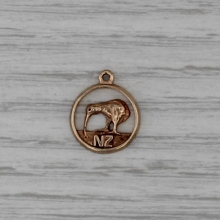 New Zealand Kiwi Bird Charm 9k Yellow Gold Souvenir Pendant