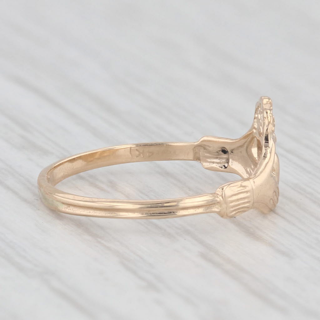 Light Gray Small Irish Claddagh Ring 14k Yellow Gold Size 3