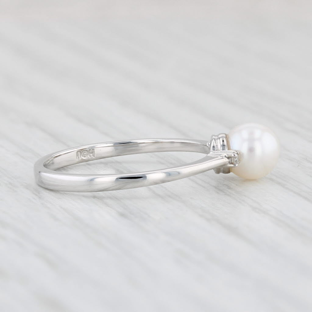 Light Gray New Cultured Pearl Diamond Ring 14k White Gold Size 6 Solitaire w/ Accents