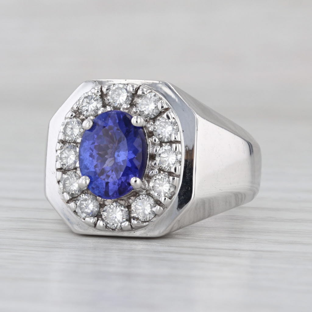 3ctw Tanzanite Diamond Halo Ring 14k White Gold Size 9 Men's