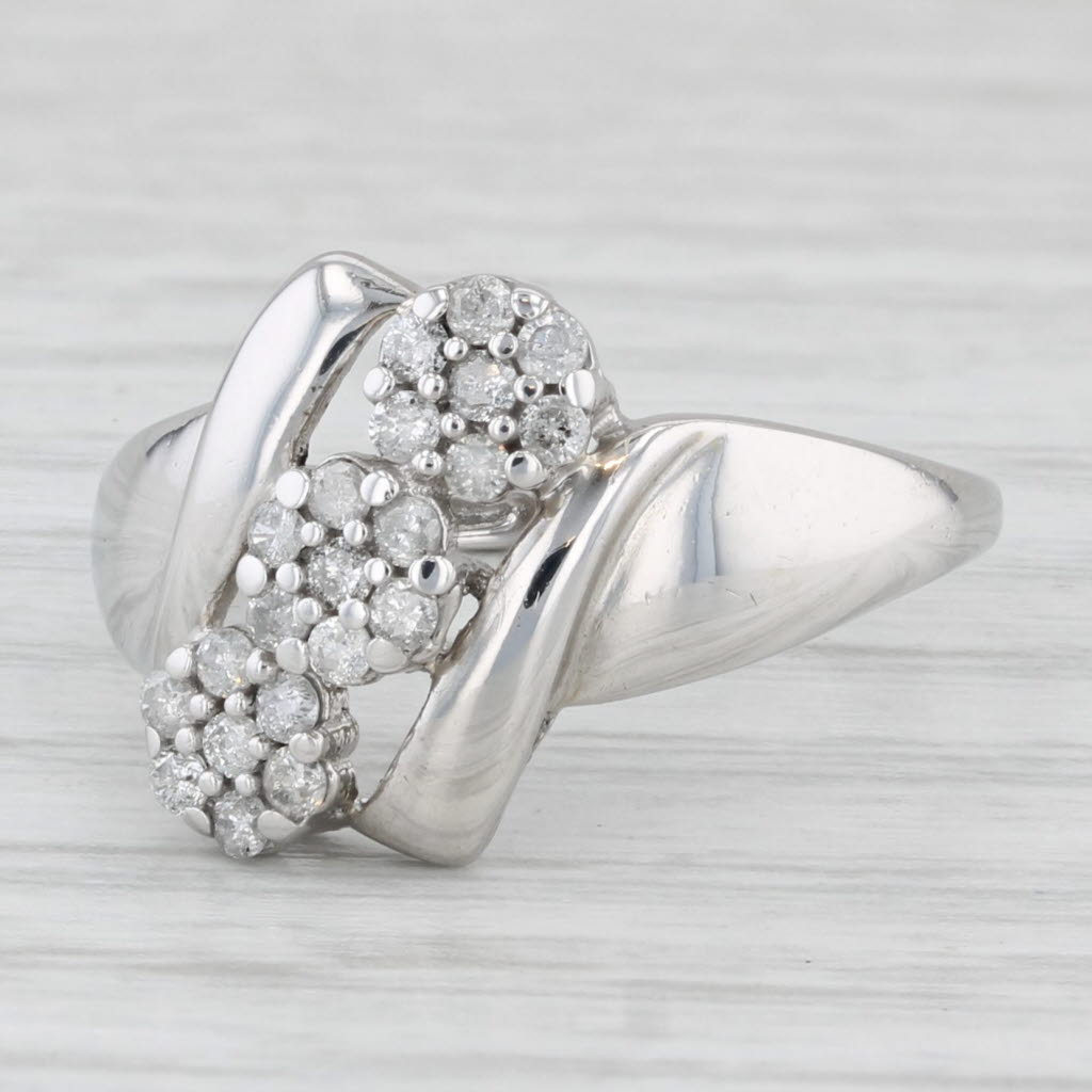 Light Gray 0.33ctw Diamond Cluster Bypass Ring 10k White Gold Size 7.25
