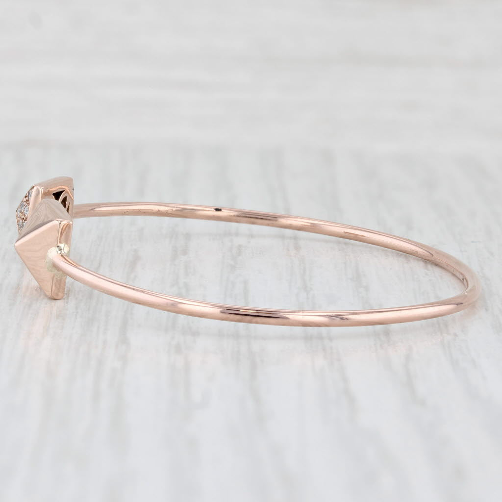 Light Gray Diamond Pyramid Ends Cuff Bracelet 14k Rose Gold 6"