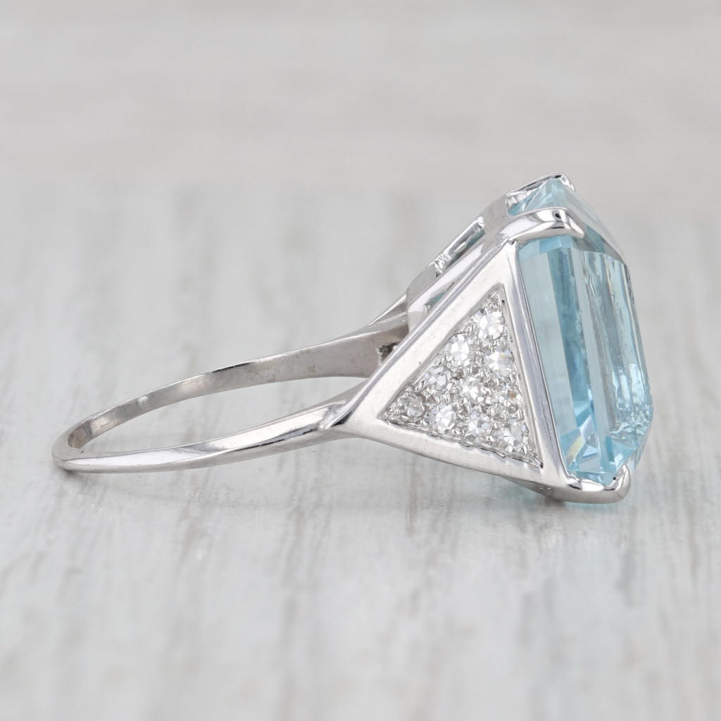 17.86ctw Aquamarine Diamond Ring 14k White Gold Cocktail Size 8.75