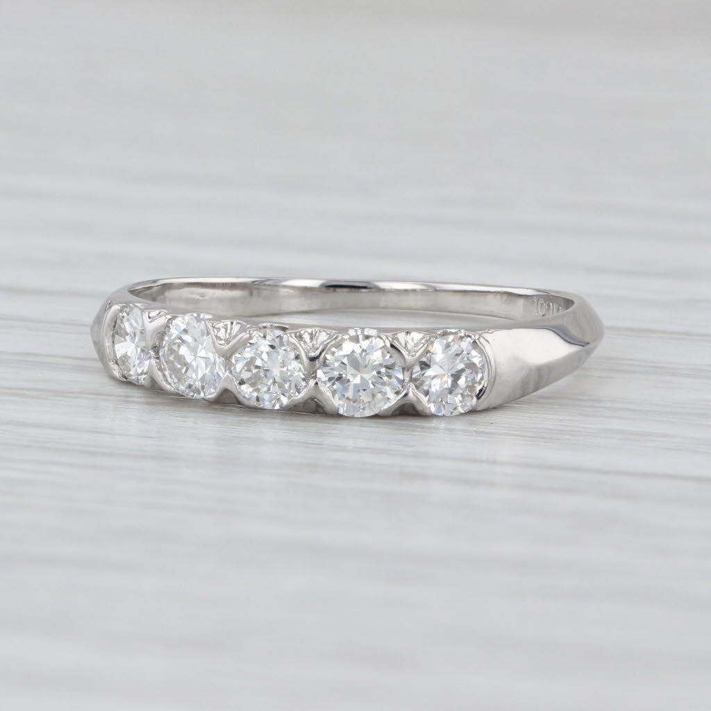 Vintage 0.60ctw Diamond Wedding Band 900 Platinum Size 7 Anniversary Ring