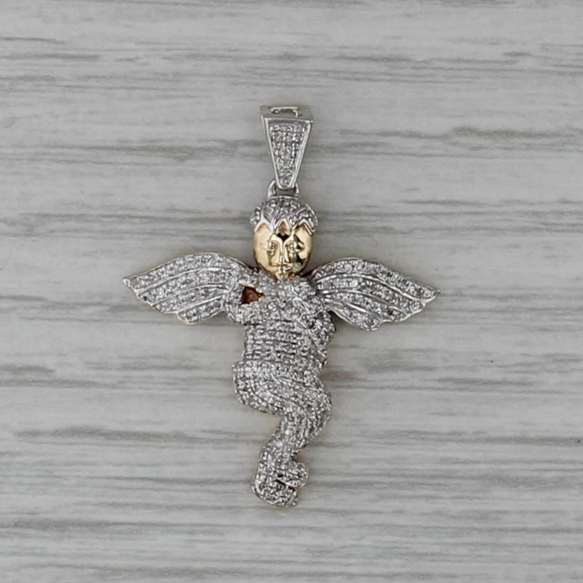 0.33ctw Diamond Cherub Pendant 10k White Yellow Gold Guardian Angel