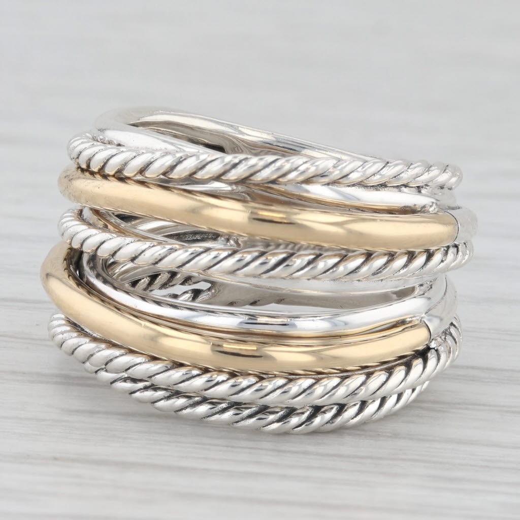 David Yurman Wide Band Crossover Ring w/ Box Sterling Silver 18k Gold