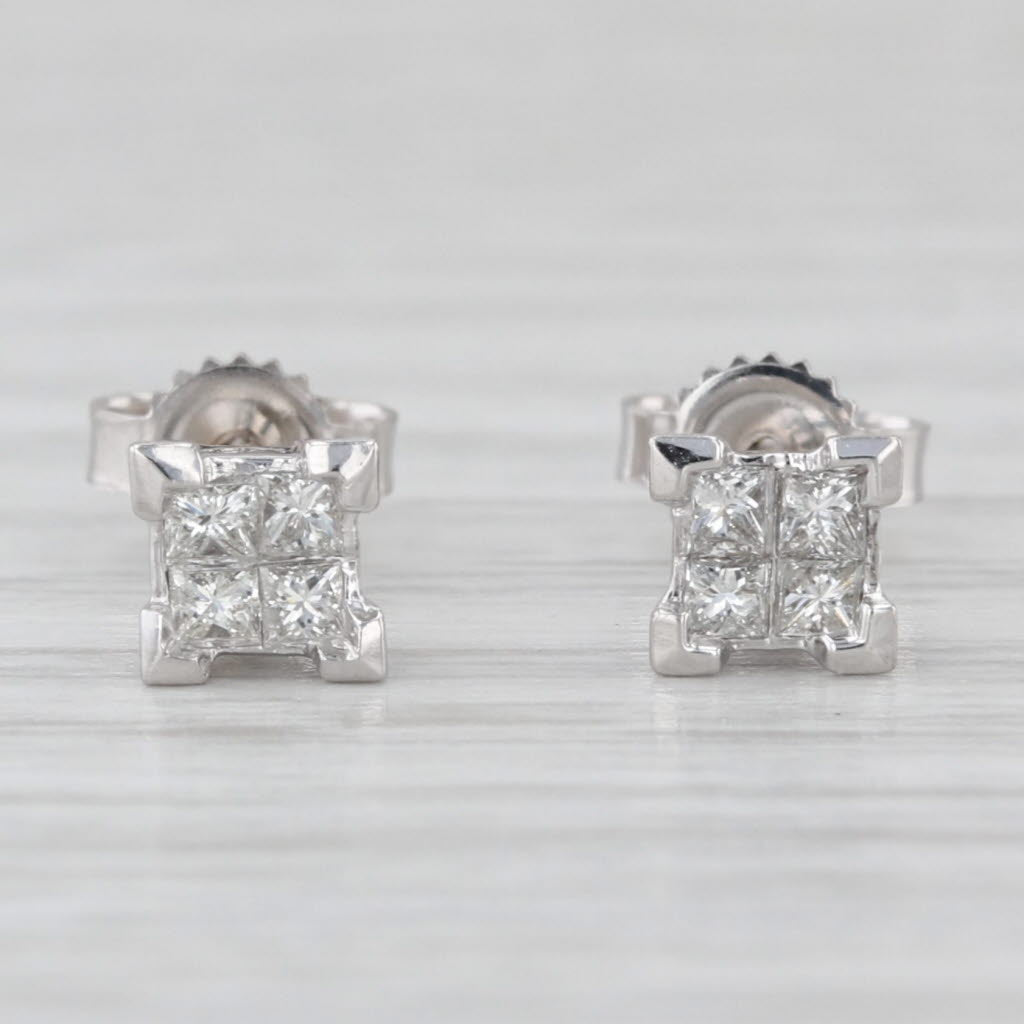 0.30ctw Princess Stud Earrings 14k White Gold Square Studs