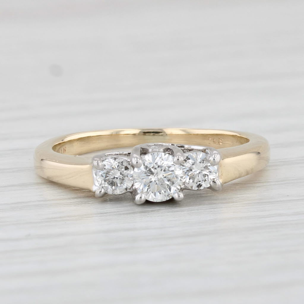 Light Gray 0.45ctw 3-Stone Diamond Engagement Ring 14k Gold Size 5 Round Brilliant