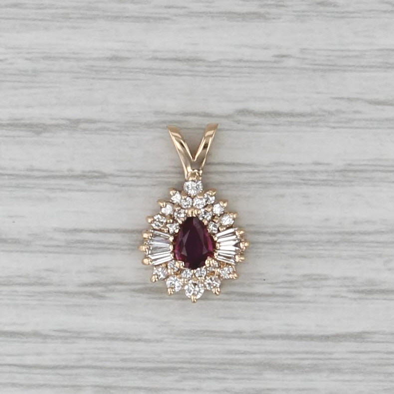 0.86ctw Ruby Diamond Halo Teardrop Pendant 14k Yellow Gold Small Drop