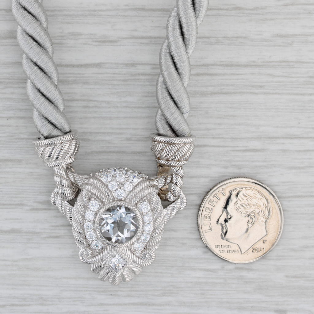 Gray Judith Ripka Rock Crystal Cubic Zirconia Pendant Sterling Silver Cord Necklace