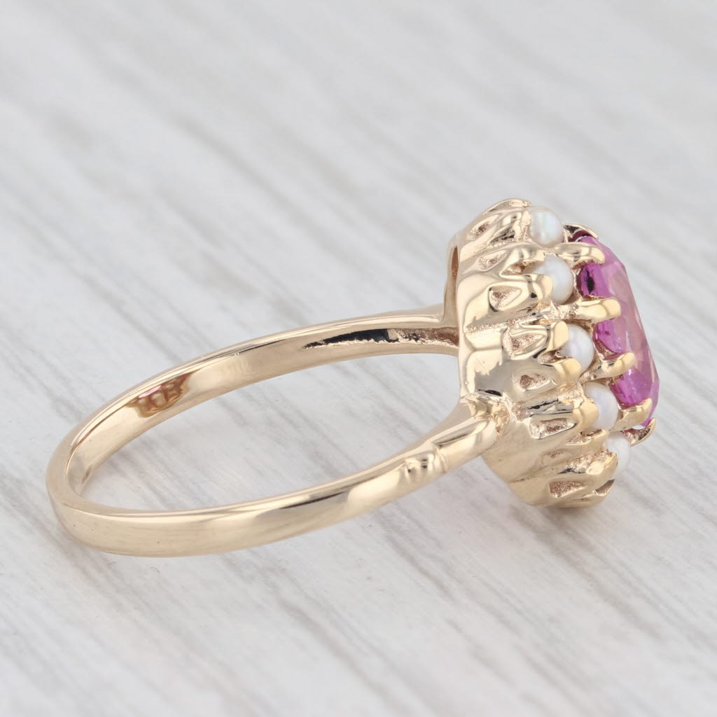 Light Gray 1.75ct Lab Created Pink Sapphire Diamond Pearl Ring 10k Yellow Gold Size 6.75