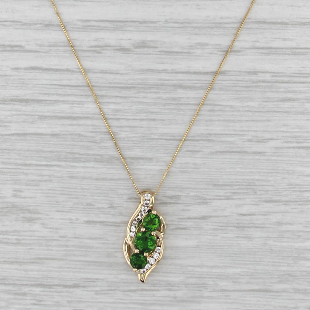 1.34ctw Chrome Diopside Lab Created Sapphire Pendant Necklace 10k Gold Box Chain