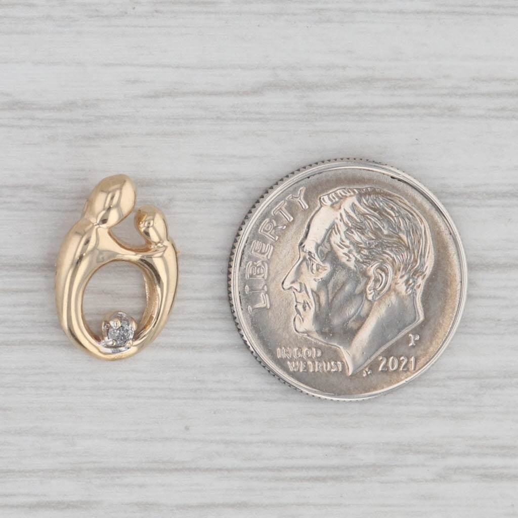 Gray Diamond Accented Mother & Child Pendant 10k Yellow Gold Gift Keepsake Small Drop