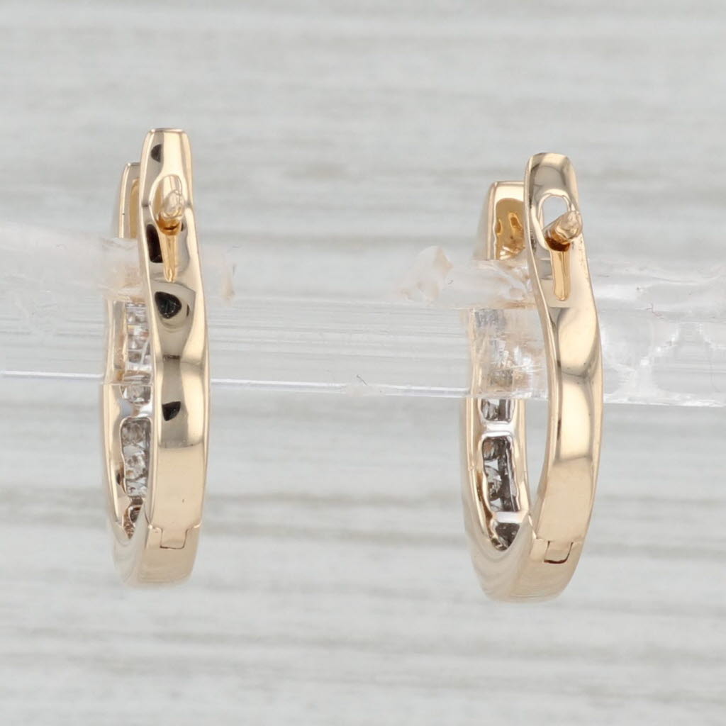Light Gray 0.32ctw Diamond Hoop Earrings 14k Yellow Gold Hinged Snap Top Hoops