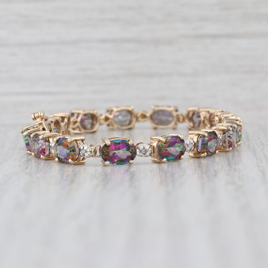 17.20ctw Mystic Topaz Diamond Tennis Bracelet 10k Yellow Gold 6.75" 5.5mm