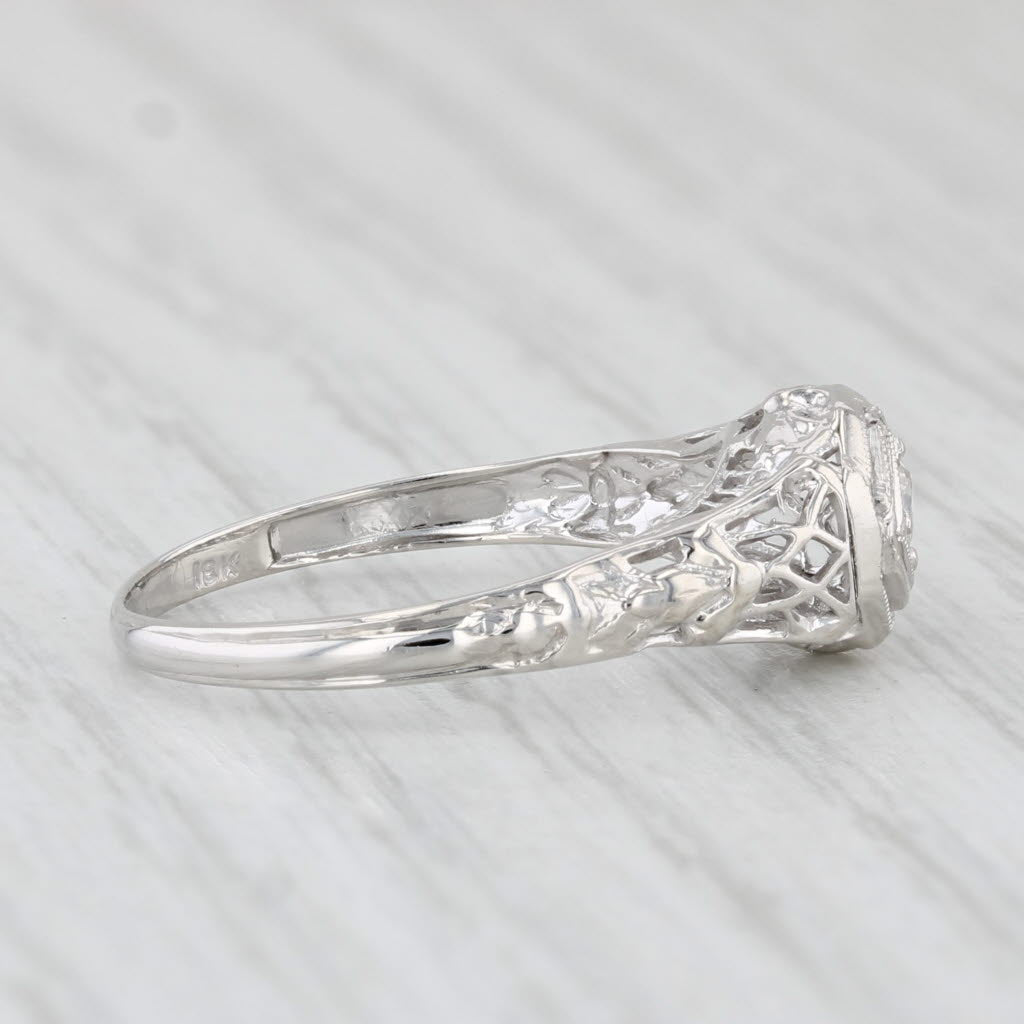 Light Gray Art Deco Diamond Solitaire Engagement Ring 18k White Gold Filigree Size 6