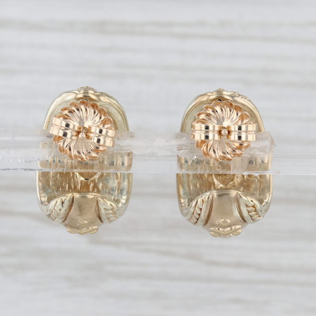 Ornate J-Hook Earrings 14k Yellow Gold Resin Filled Light Weight Pierced Drops