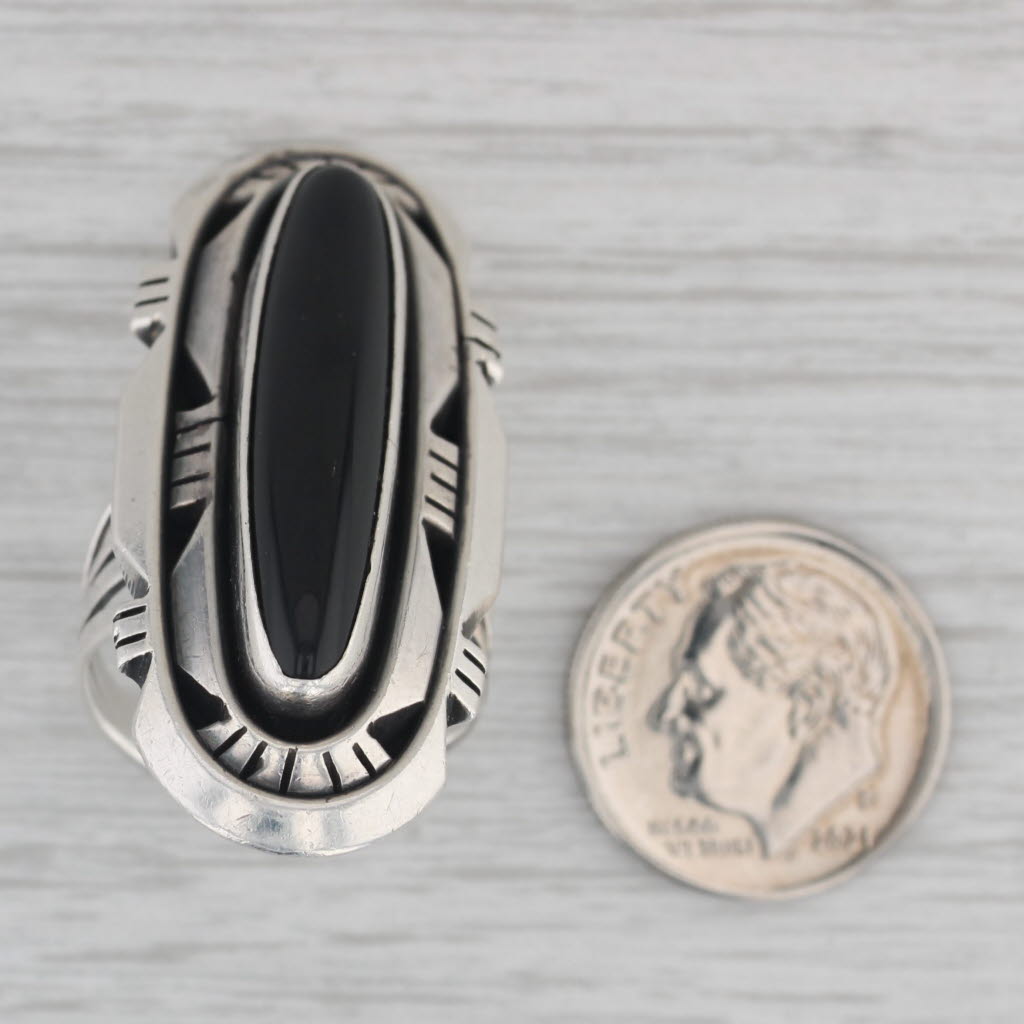 Gray Vintage Native American Onyx Ring Sterling Silver Size 6.5 Statement