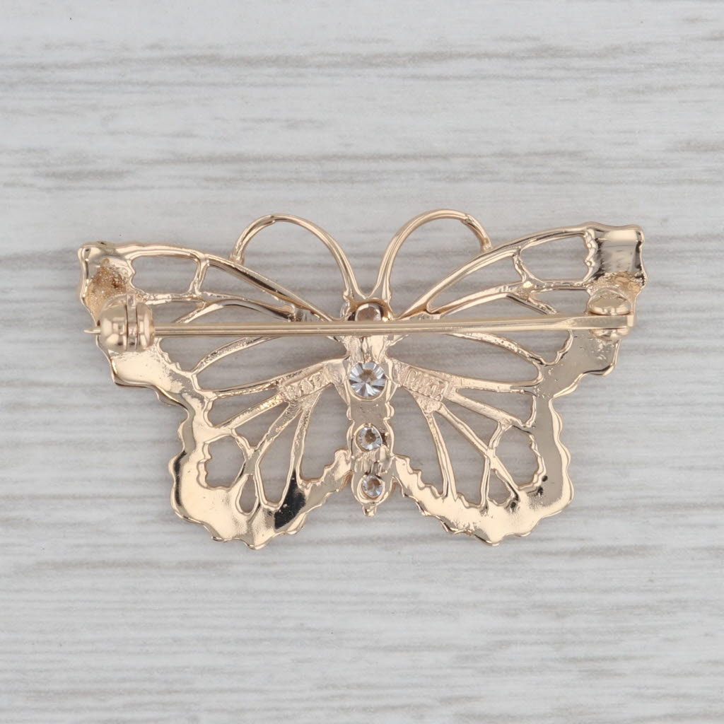 Gray 0.26ctw Diamond Butterfly Brooch 14k Yellow Gold Insect Bug Jewelry Pin