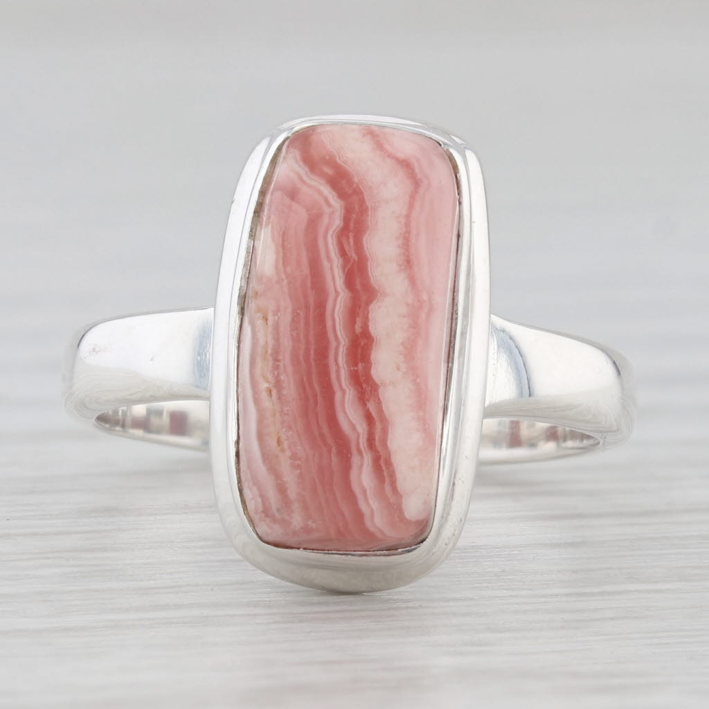 Light Gray Rhodochrosite Marbled Red Stone Ring Sterling Silver Size 7