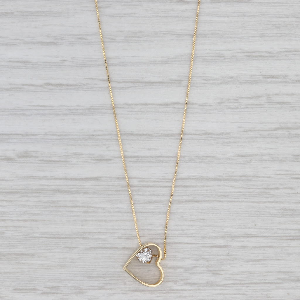 New Open Heart Glass Pendant Necklace 14k Yellow Gold 19" 0.5mm Box Chain