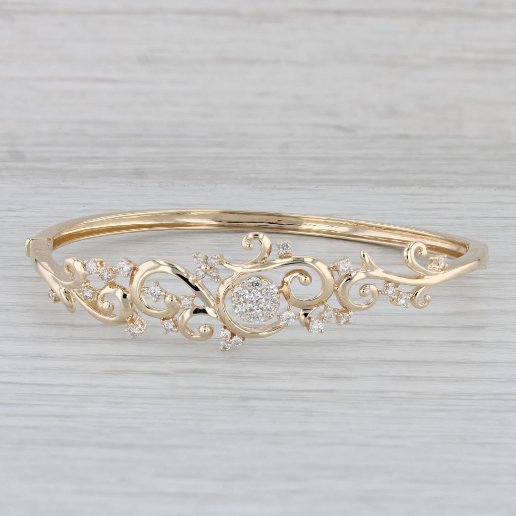 Gray Effy Ornate 0.76ctw Diamond Bangle Bracelet 14k Yellow Gold 6.75" Hinged