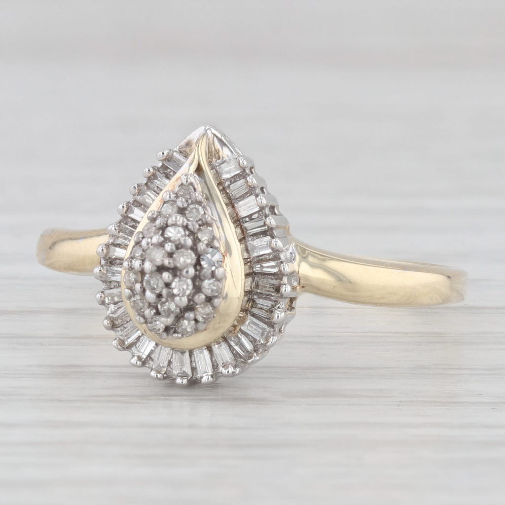 Light Gray 0.16ctw Teardrop Diamond Halo Engagement Ring 10k Yellow Gold Size 10.5