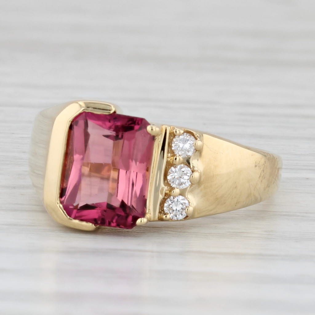 Light Gray 2.48ctw Pink Tourmaline Diamond Ring 18k Yellow Gold Size 8