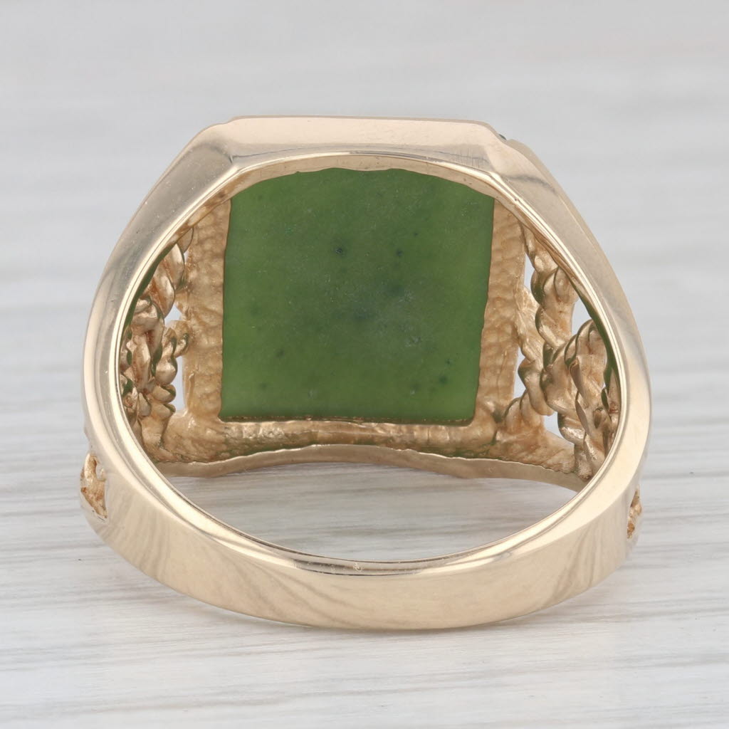 Light Gray Green Nephrite Jade Ring 10k Yellow Gold Size 10 Men's Signet