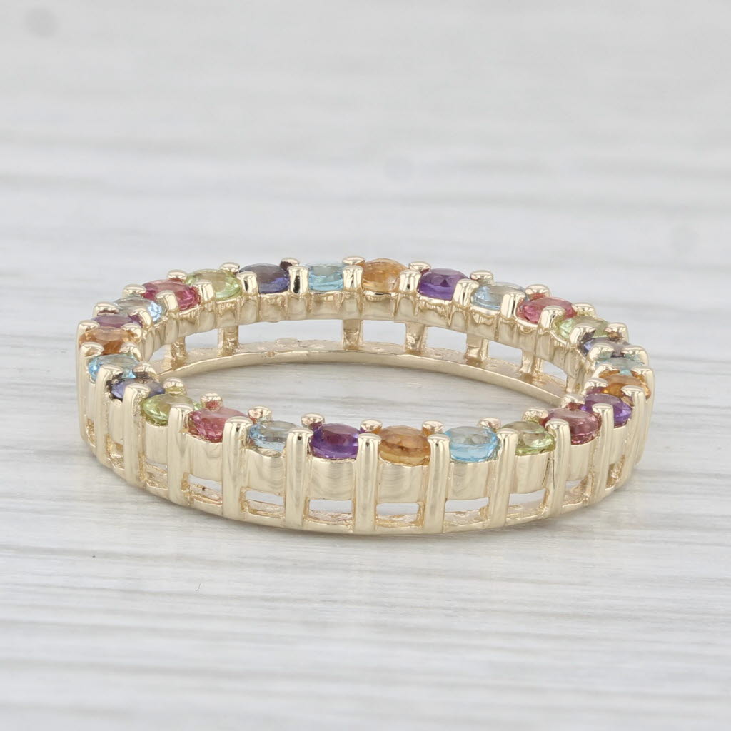 Light Gray 1.09ctw Gemstone Eternity Circle Pendant 10k Gold Citrine Amethyst Aquamarine