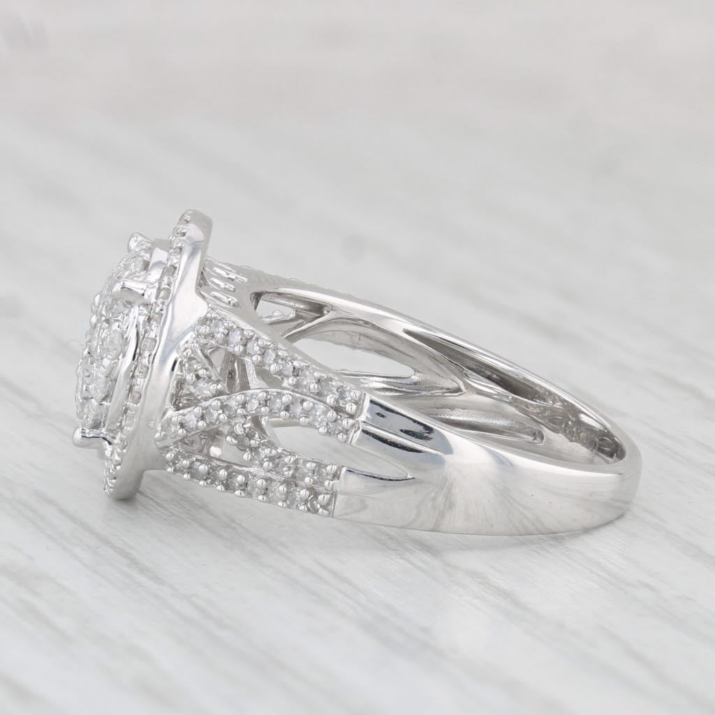 Light Gray 1ctw Diamond Cluster Halo Ring 14k White Gold Size 7.25