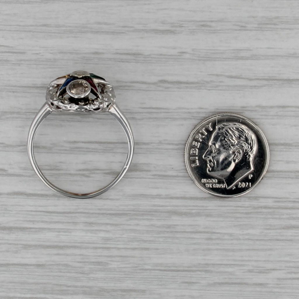 Order Eastern Star Ring 14k Gold Diamond Lab Created Gemstone OES Masonic