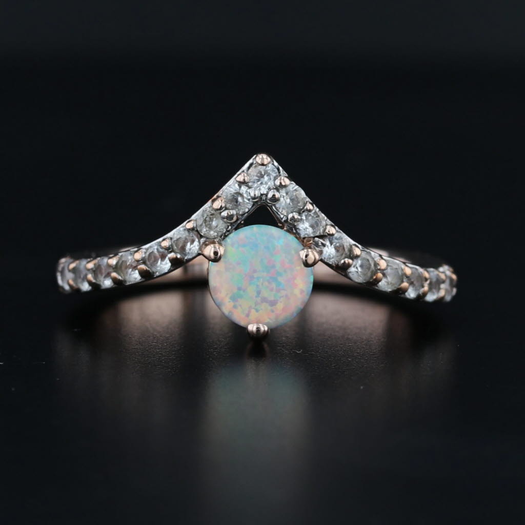 Lab Created Opal Sapphire Contoured Ring 10k Rose Gold Size 4