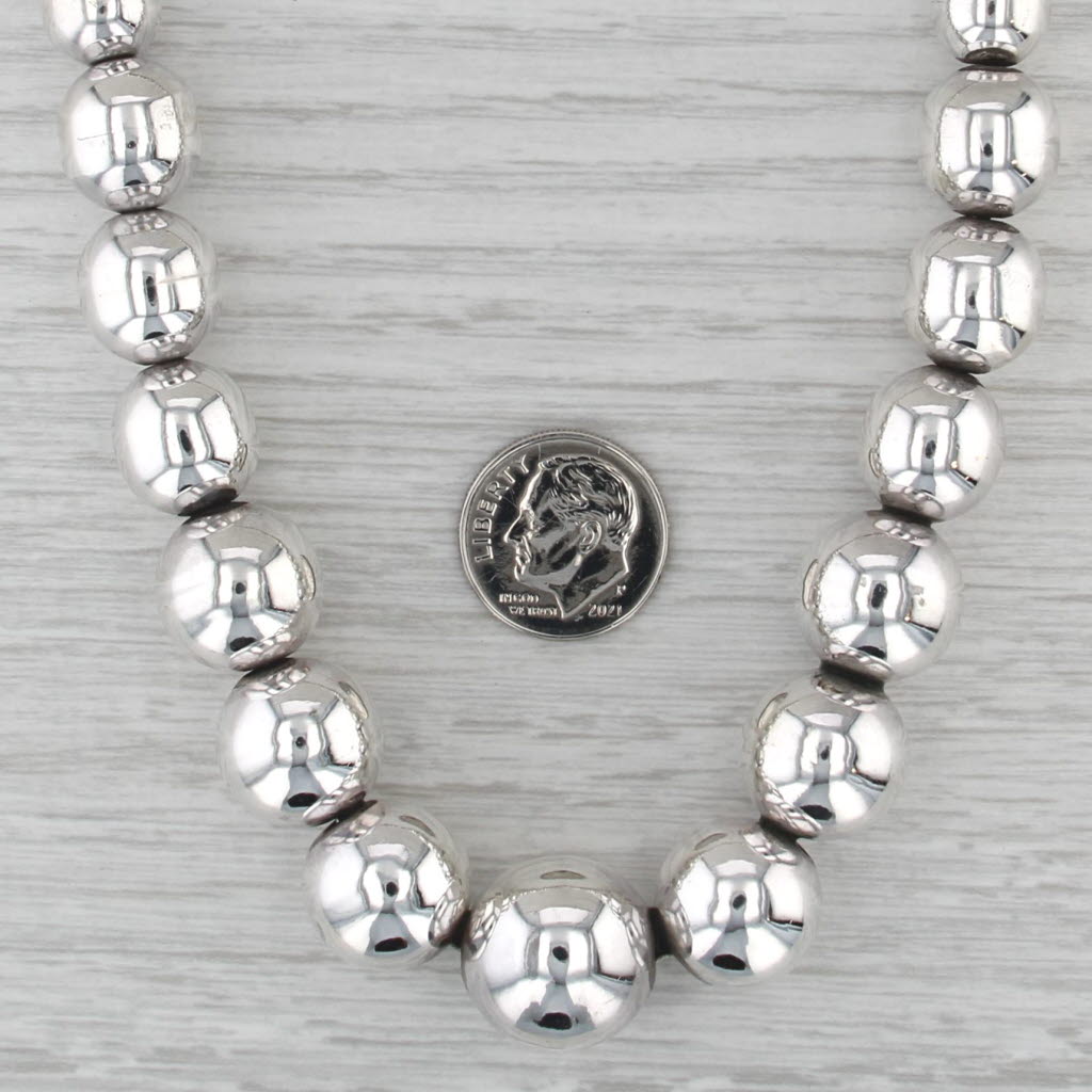 Handmade 16" Graduated Bead Chain Necklace Sterling Silver Statement