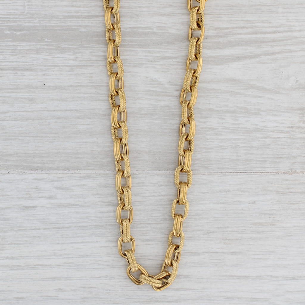 Gray Long Cable Chain Necklace 18k Yellow Gold 29.75" 6.7mm