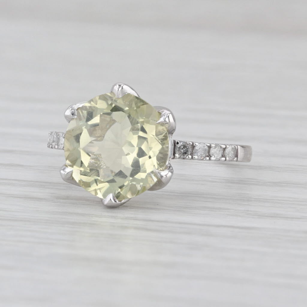 3.11ctw Yellow Citrine Diamond Solitaire Ring 10k White Gold Size 7.25