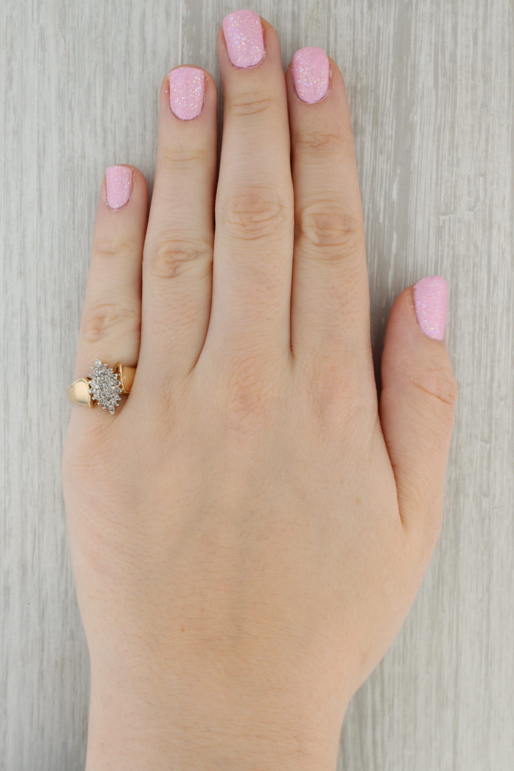 Tan 0.16ctw Diamond Cluster Ring 10k Yellow Gold Size 7.25