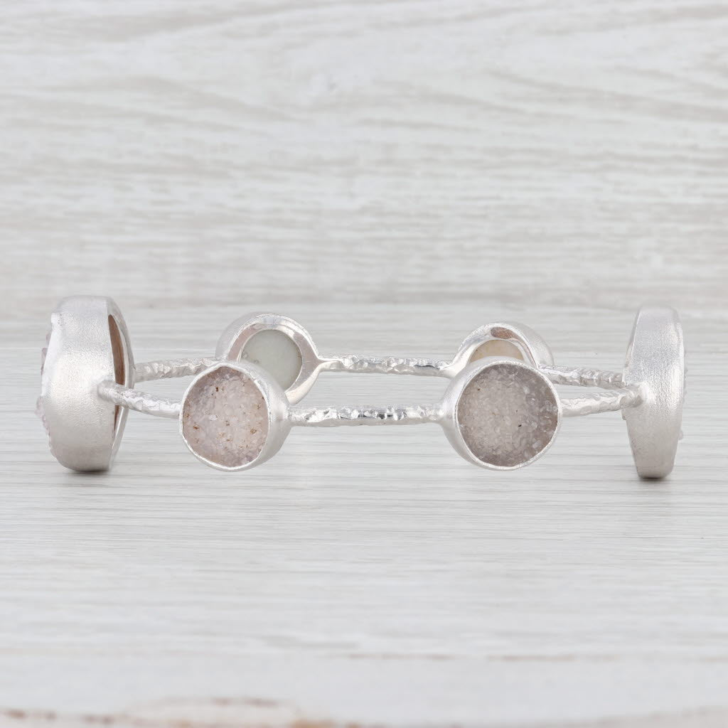 New Nina Nguyen Bangle Bracelet Druzy White Sand Quartz Sterling Silver 8"