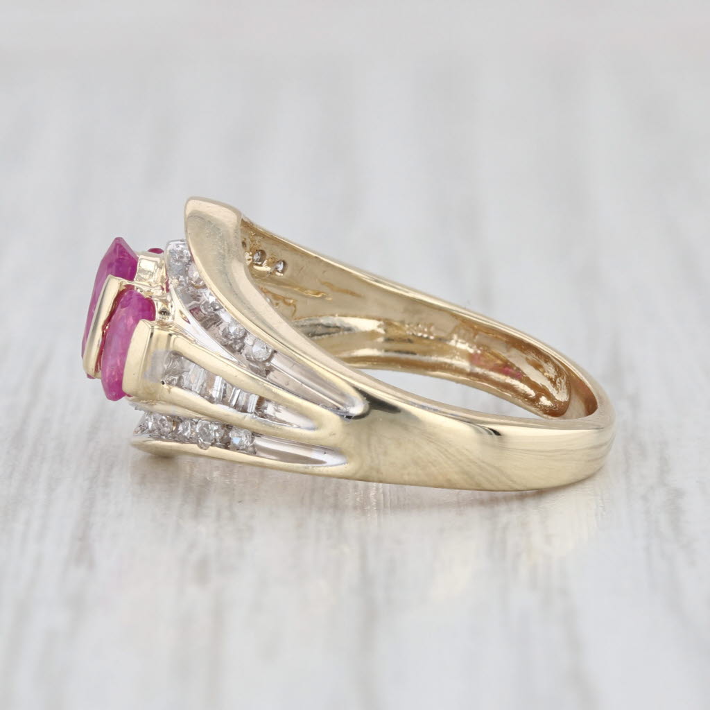 1.55ctw Ruby 3-Stone Diamond Ring 10k Yellow Gold Size 6