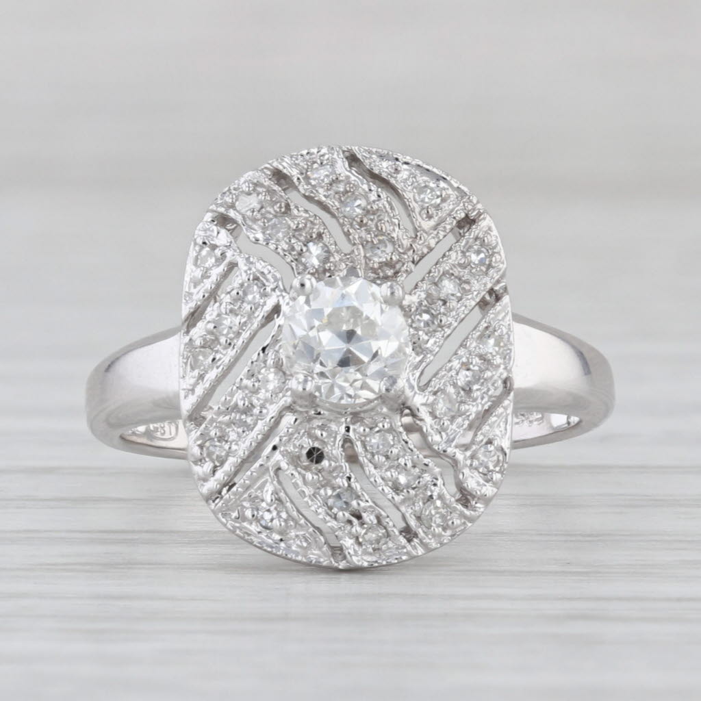 0.59ctw Diamond Engagement Ring 14k White Gold Size 7.25 Pave Openwork