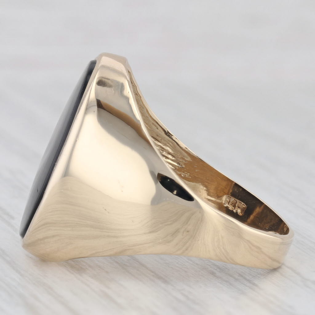 Light Gray Onyx Oval Solitaire Signet Style Ring 14k Yellow Gold Size 9.75